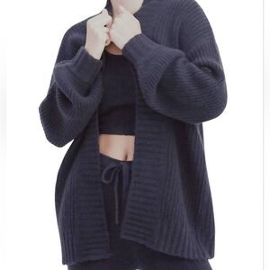 Naadam Cardigan Women's Medium Blue Luxe Merino Cashmere Balloon Sleeve